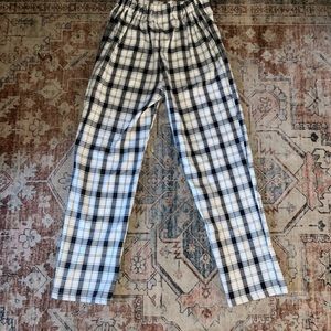Plaid black and white pants with elastic band dress pants